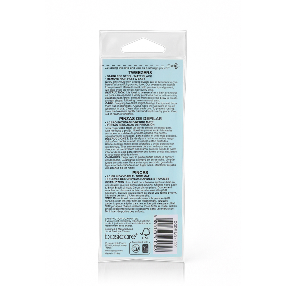 Basicare Matt Black Tweezers – Slant Tips